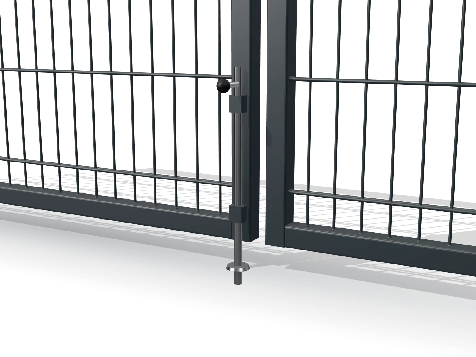 3D-Visualisierung: Bodenriegel am Standflügel eines Doppeltors